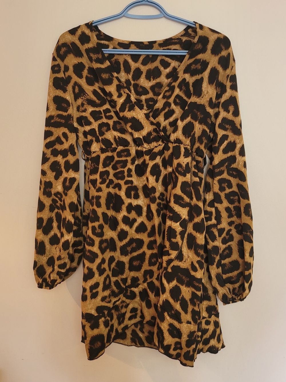 Leopard Print V-Neck Long Sleeve Mini Dress - Brown & Black
